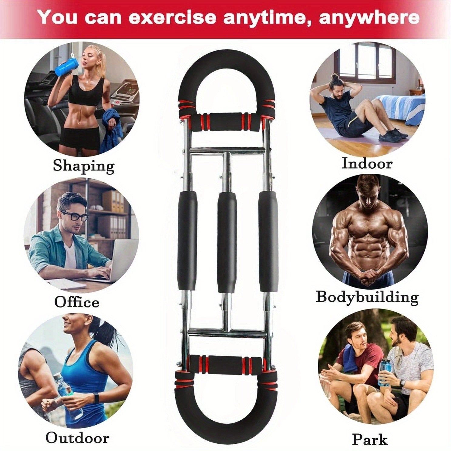 Arm Training Spring Exercise Bar 3-Speed Adjustable Resistance – Forearm Triceps Chest Exerciser Detachable Portable Home Gym Fitness Equipment – Upper Body Strength Trainer for Men & Women