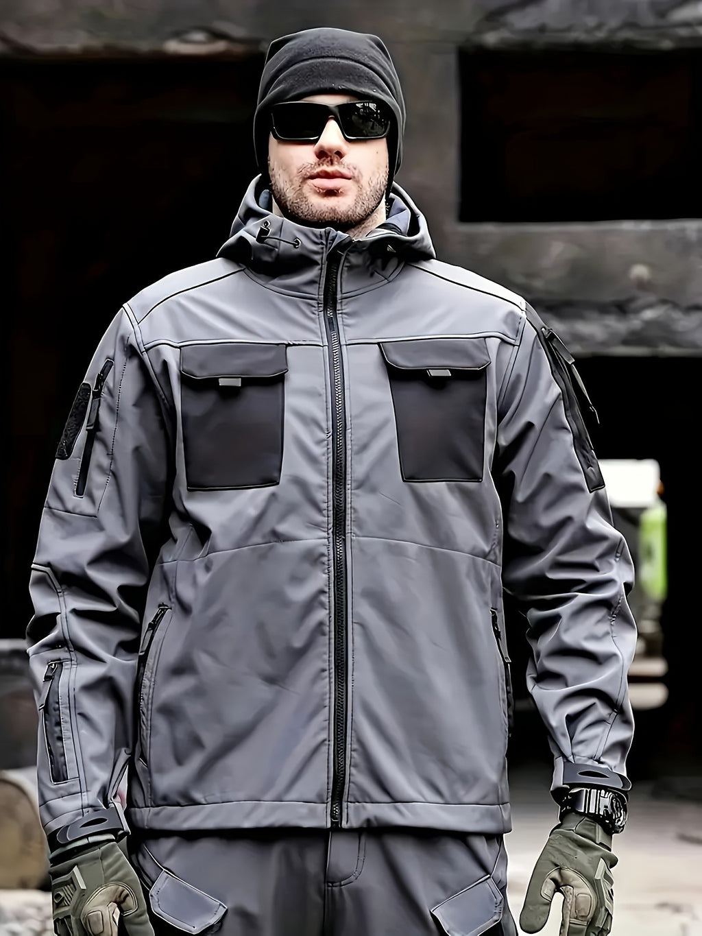 Men's Tactical Jacket Windproof Ripstop Hooded Shell Jacket with Multiple Utility Pockets for Camping Survival Hiking Outdoor Training Sizes S-XXXL Black Green Grey
