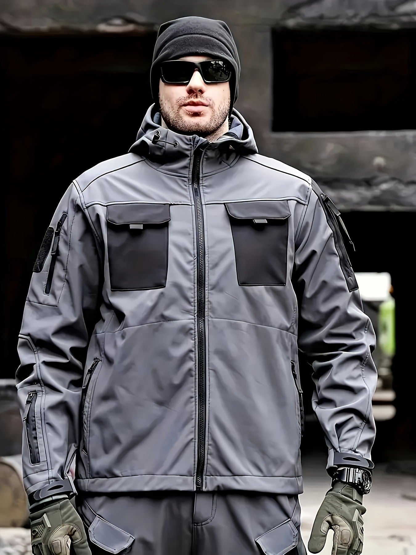 Men's Tactical Jacket Windproof Ripstop Hooded Shell Jacket with Multiple Utility Pockets for Camping Survival Hiking Outdoor Training Sizes S-XXXL Black Green Grey