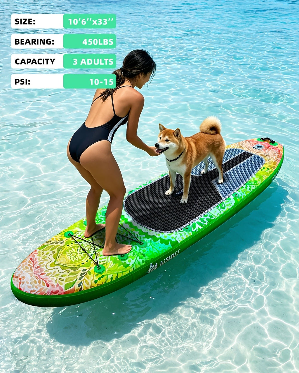 10.6ft Inflatable SUP Paddle Board All Around Yoga Board with Non-Slip Mat Waterproof Phone Bag Double Action Pump Accessories
