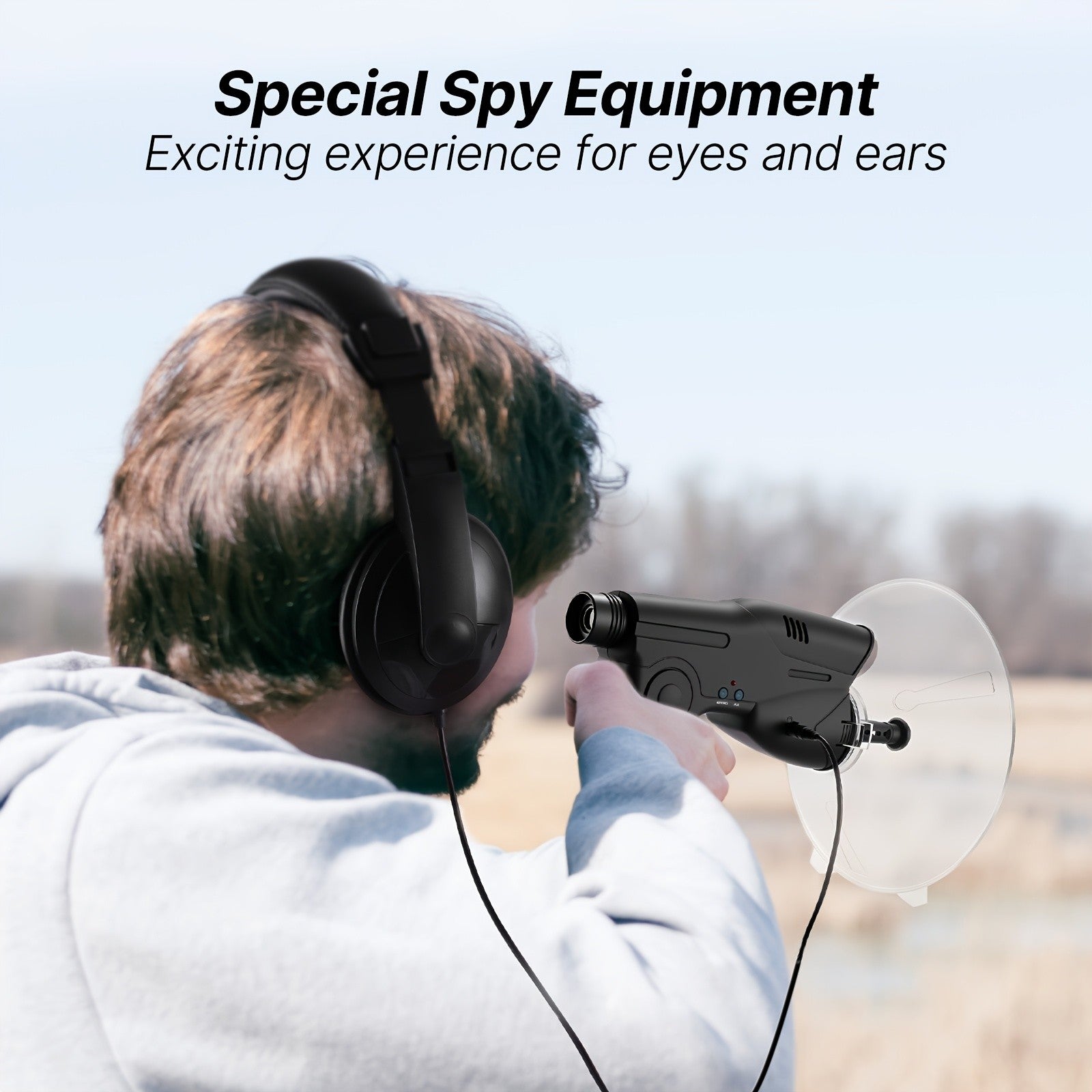 Bionic Ear Long Range Sound Amplifier 8x Monocular Telescope with Headphones Digital Audio Listening Device for Bird Watching Nature Observation Outdoor Adventures Spy Gear Gift