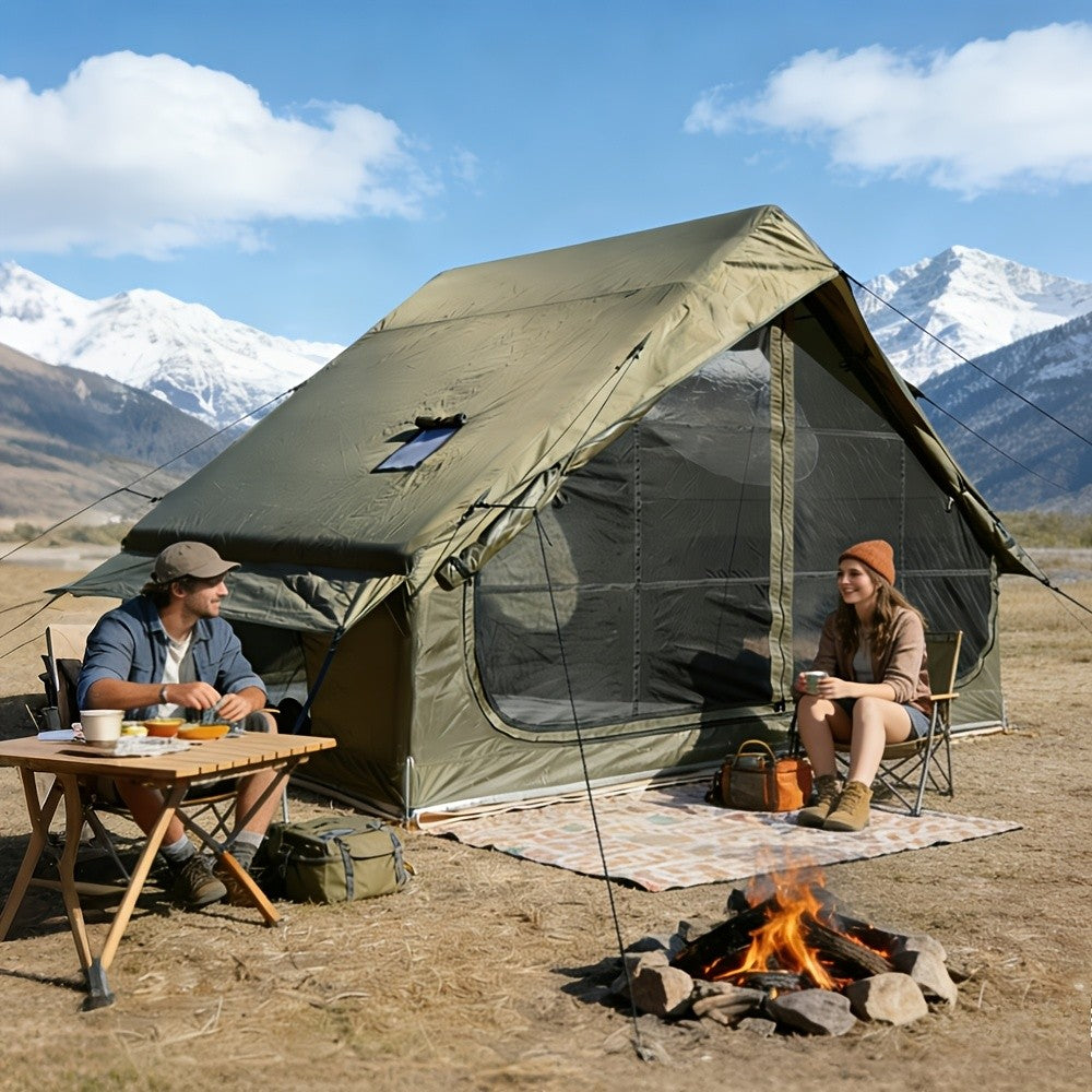 Inflatable Glamping Tent for 4-6 Person – 4-Season Large Luxury Air Tent with Optional Skylight & Stove Jack, Manual Pump Included, Windproof Family Camping Shelter (6.3-12 sqm)