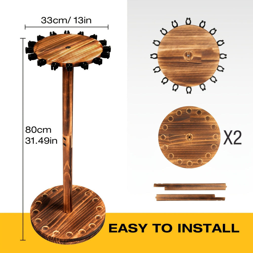 360° Rotating Circular Wooden Fishing Rod Rack - Holds 16 Rods - Space-Saving Wall Mount Fishing Pole Organizer for Garage, Basement & Shed - Great Fishing Gift