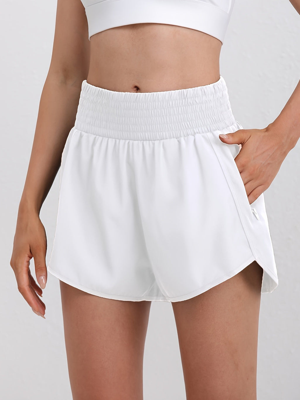 Women's High-Waisted Running Shorts with Pockets – Quick-Dry Elastic Workout Gym Shorts, No Transparency, Slant Pockets, 7 Colors, Sizes S-XXL for Running Yoga Hiking Gym