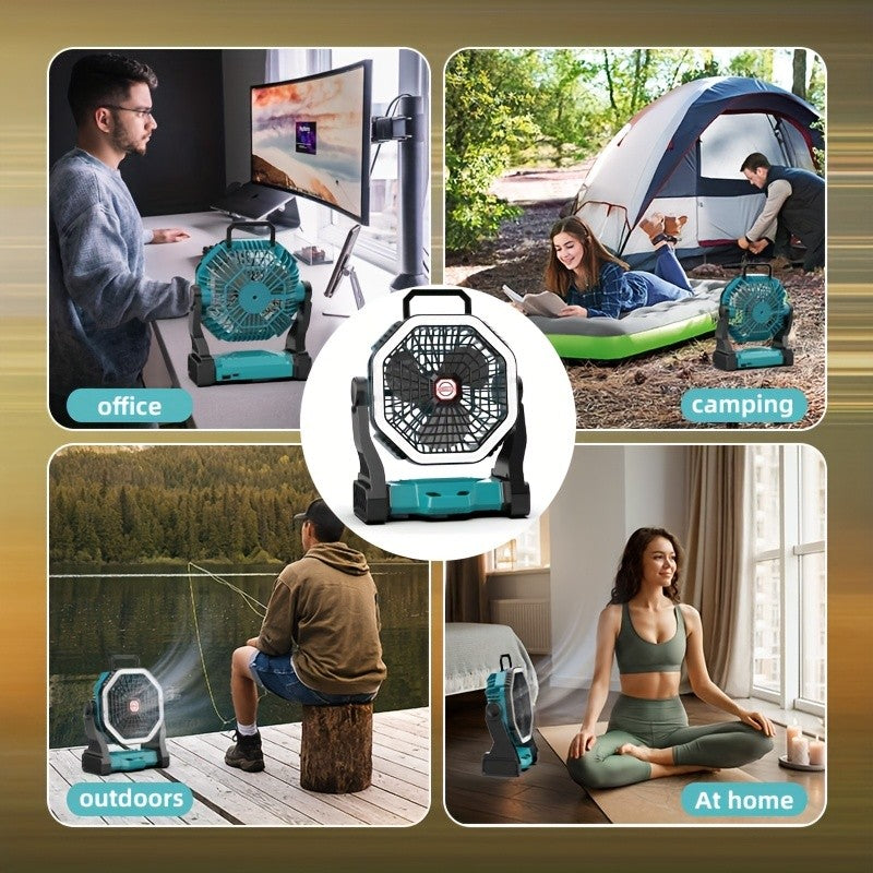 Camping Fan with LED Light Rechargeable USB Battery 4-Speed 3 Lighting Modes Hanging Rope Tent Outdoor Travel Indoor Portable