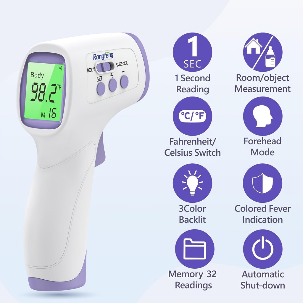 No-Touch Forehead Thermometer for Adults & Kids – Infrared Digital Thermometer with Fever Alarm, 3-Color Backlit, 28 Memory Recall, Fast 1-Second Reading, Baby & Family Home Use