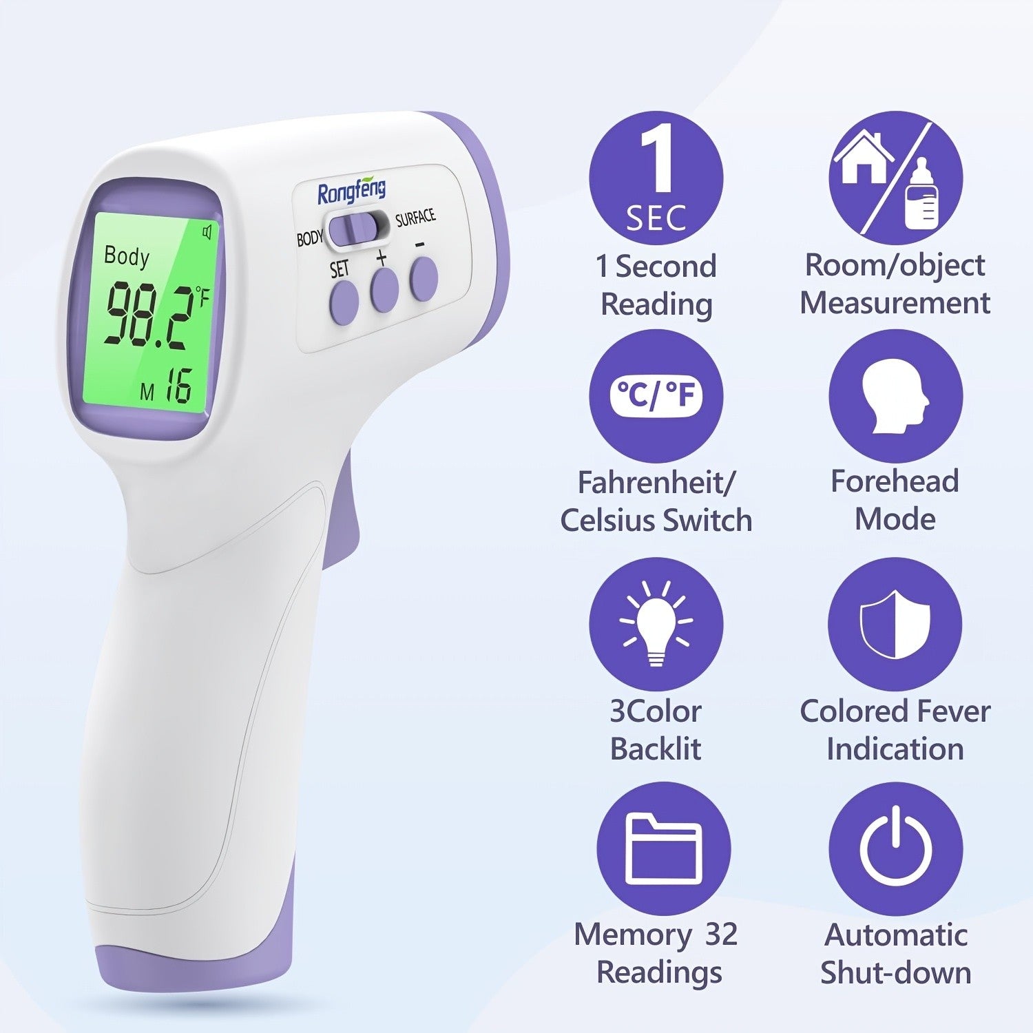No-Touch Forehead Thermometer for Adults & Kids – Infrared Digital Thermometer with Fever Alarm, 3-Color Backlit, 28 Memory Recall, Fast 1-Second Reading, Baby & Family Home Use