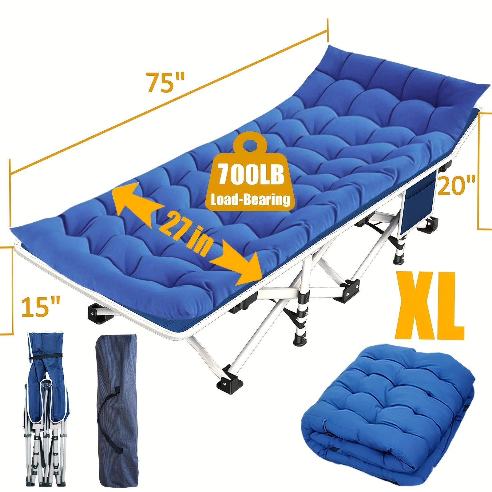 XXL Oversized Camping Cot 32-Inch Wide with Comfortable Mattress – Extra Wide Heavy-Duty Folding Cot for Adults, 1200D Oxford Cloth, Carry Bag Included, Camping Lounge Chair Option