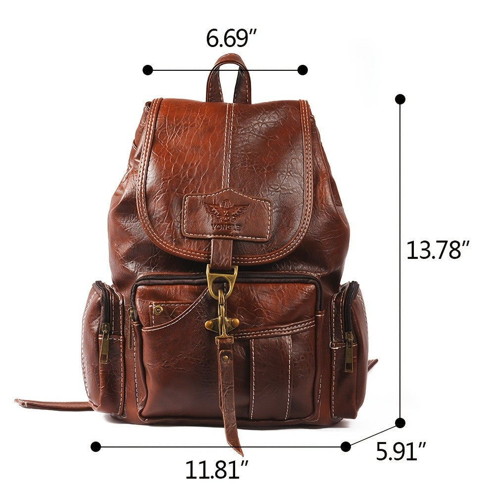 Vintage PU Leather Backpack for Women Men Water Resistant Geometric Pattern Rucksack Convertible Shoulder Bag Satchel with Zipper Multi-Pocket for School Travel Daily Use
