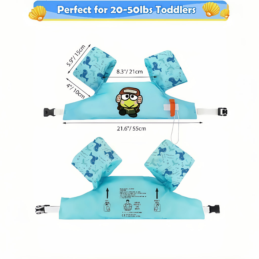 Kids Swimming Vest Toddler Floaties 20-50 lbs - Cute Cartoon Swim Jacket with Adjustable Strap - Baby Arm Float Water Wing Swim Aid for Boys Girls Ages 2-6 - Beach Pool Swimming Safety Vest