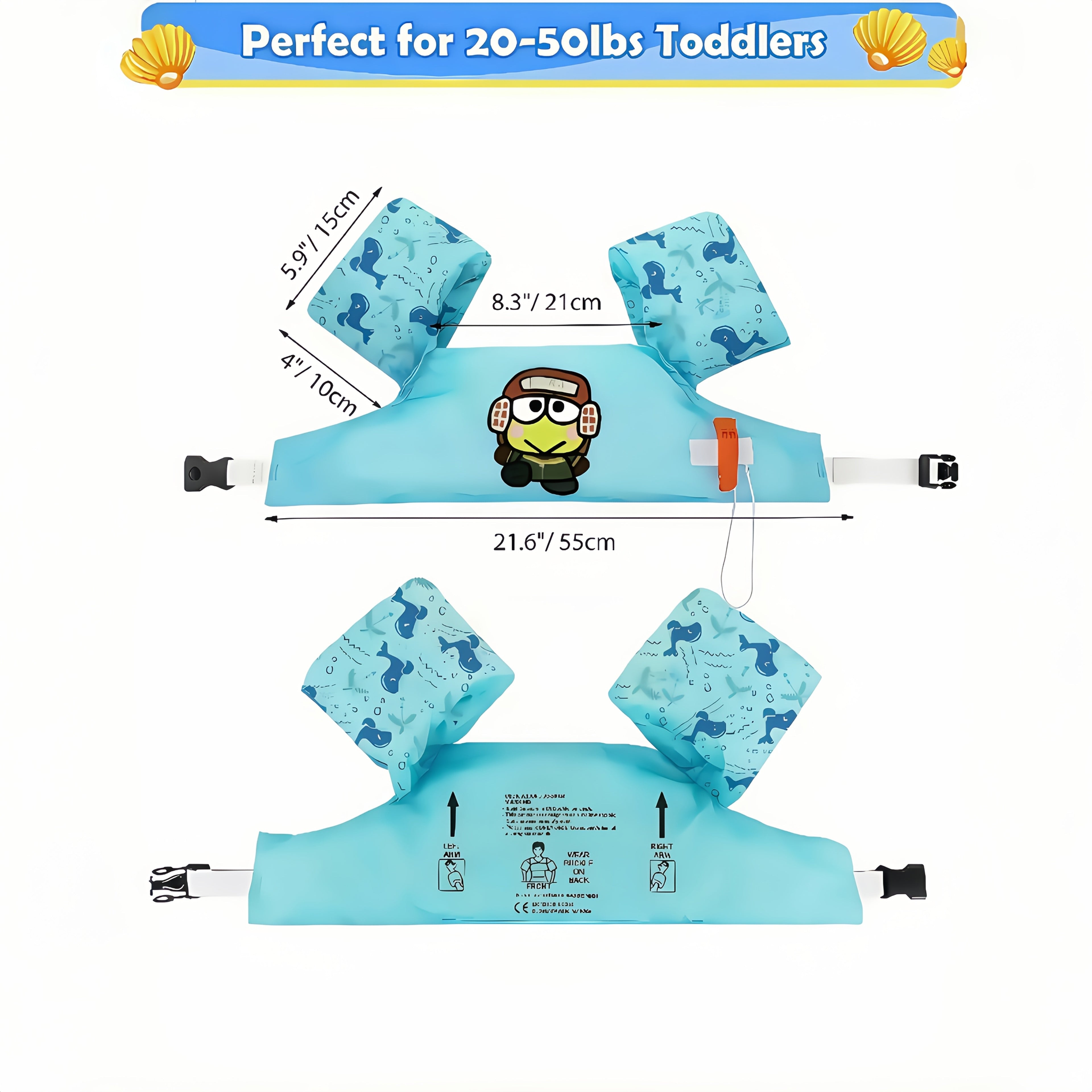 Kids Swimming Vest Toddler Floaties 20-50 lbs - Cute Cartoon Swim Jacket with Adjustable Strap - Baby Arm Float Water Wing Swim Aid for Boys Girls Ages 2-6 - Beach Pool Swimming Safety Vest