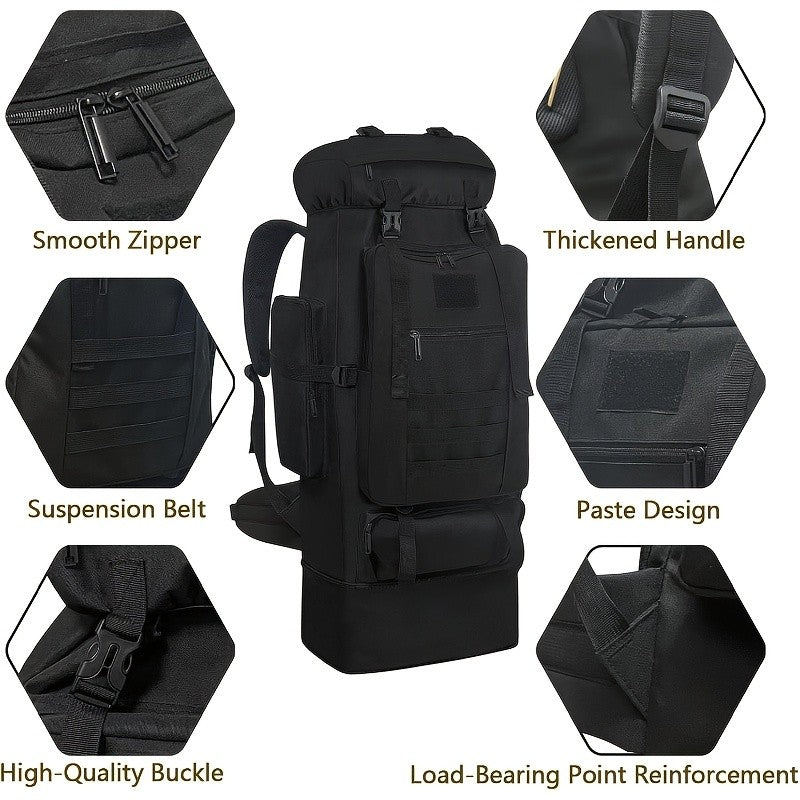 Large Capacity Hiking Camping Mountaineering Backpack 100L Expandable Outdoor Travel Pack Jungle Camo Black
