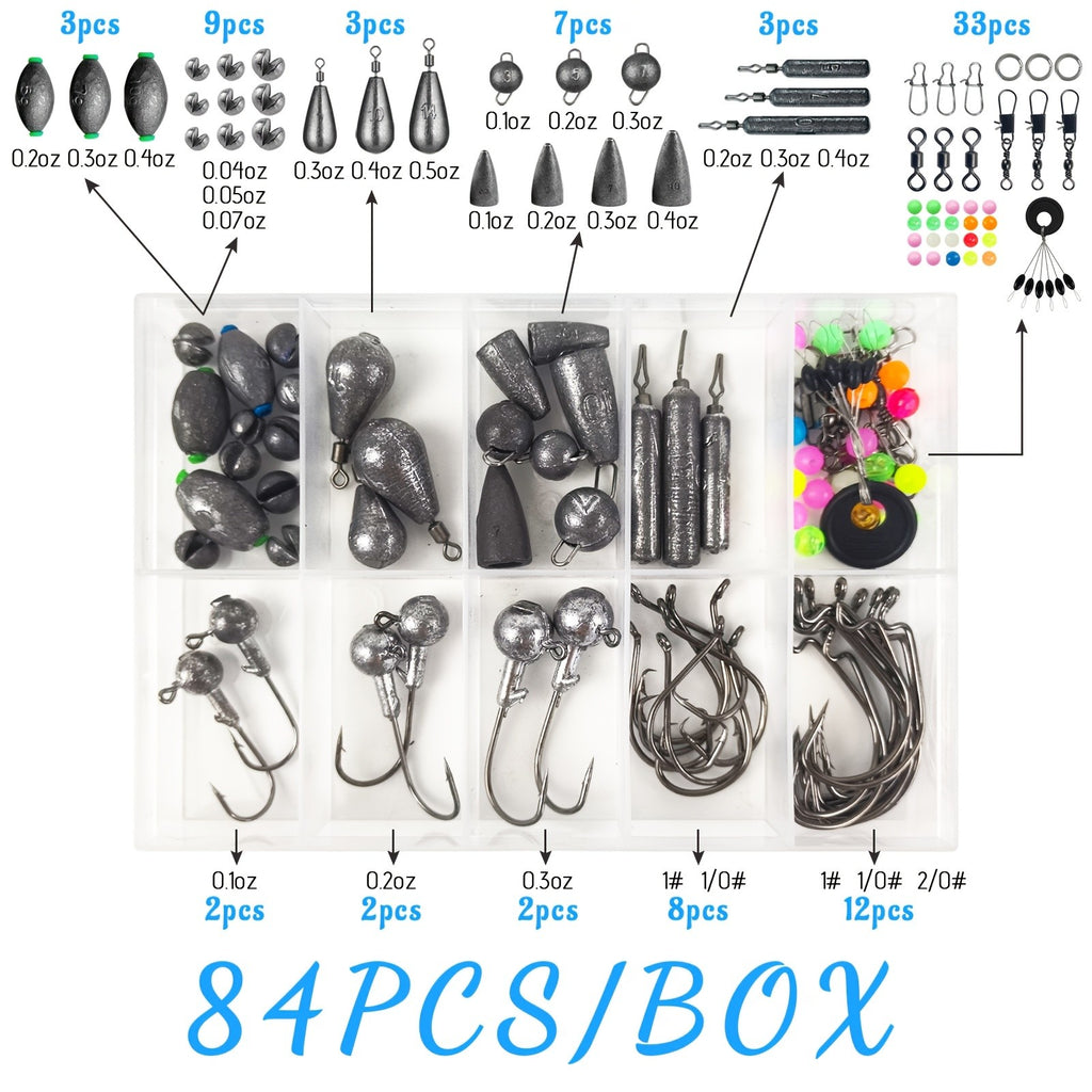 Fishing Tackle Kit 306 & 84 Pcs – Hooks Sinkers Bobbers Jig Heads Beads Swivels Snaps with Tackle Box for Freshwater & Saltwater Fishing