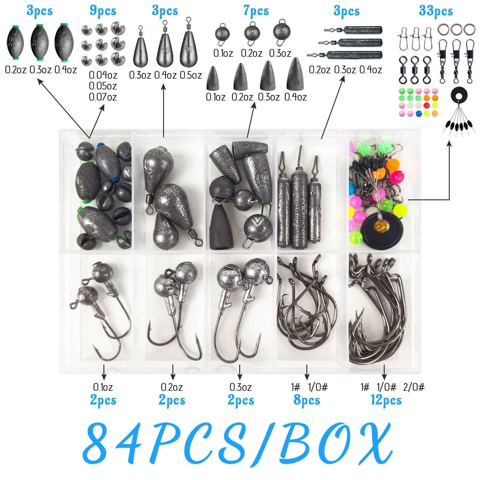 Fishing Tackle Kit 306 & 84 Pcs – Hooks Sinkers Bobbers Jig Heads Beads Swivels Snaps with Tackle Box for Freshwater & Saltwater Fishing