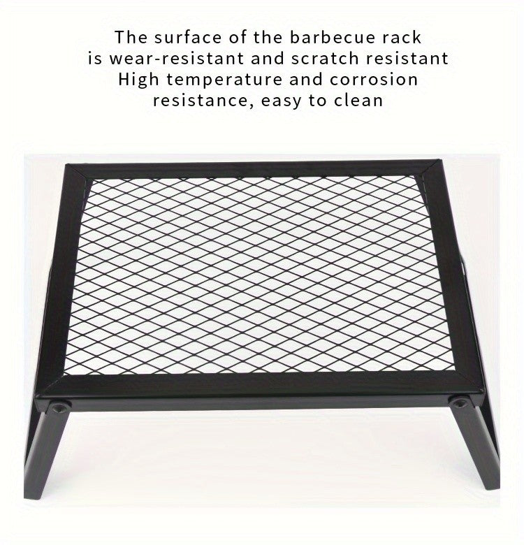 Heavy Duty Bonfire Campfire Grill for Outdoor Camping - Portable BBQ Grill with Firewood Rack, Storage Bag, Food Clips & Cleaning Cloth, RV Picnic Backyard Grill, Gift for Men
