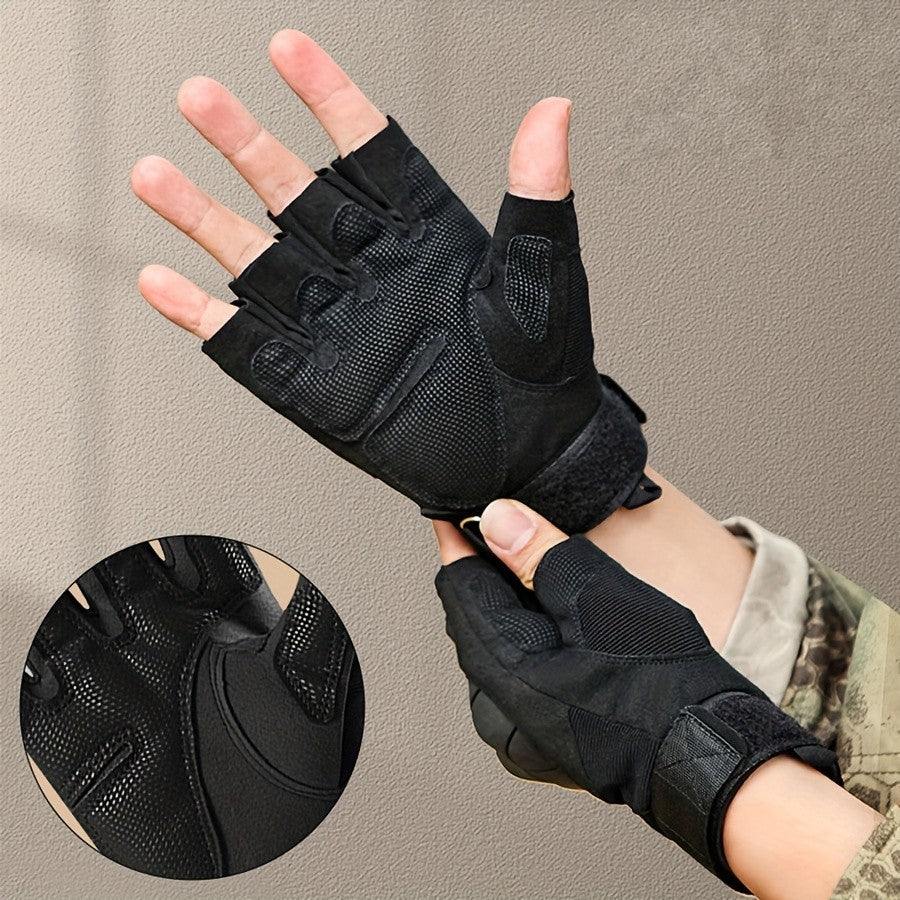 Tactical Half Finger Gloves for Men with Knuckle Protection Touchscreen Compatible Anti-Slip Palm for Combat Training Climbing Cycling Hiking Army Green Sand Black One Size