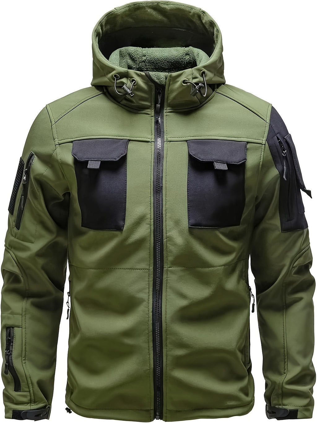Men's Windproof Soft Shell Jacket with Hood & Pockets Scratch-Resistant Fleece-Lined Outdoor Zip-Up Coat for Hiking Cycling Camping – Lightweight Spring Fall Jacket for Men S M L