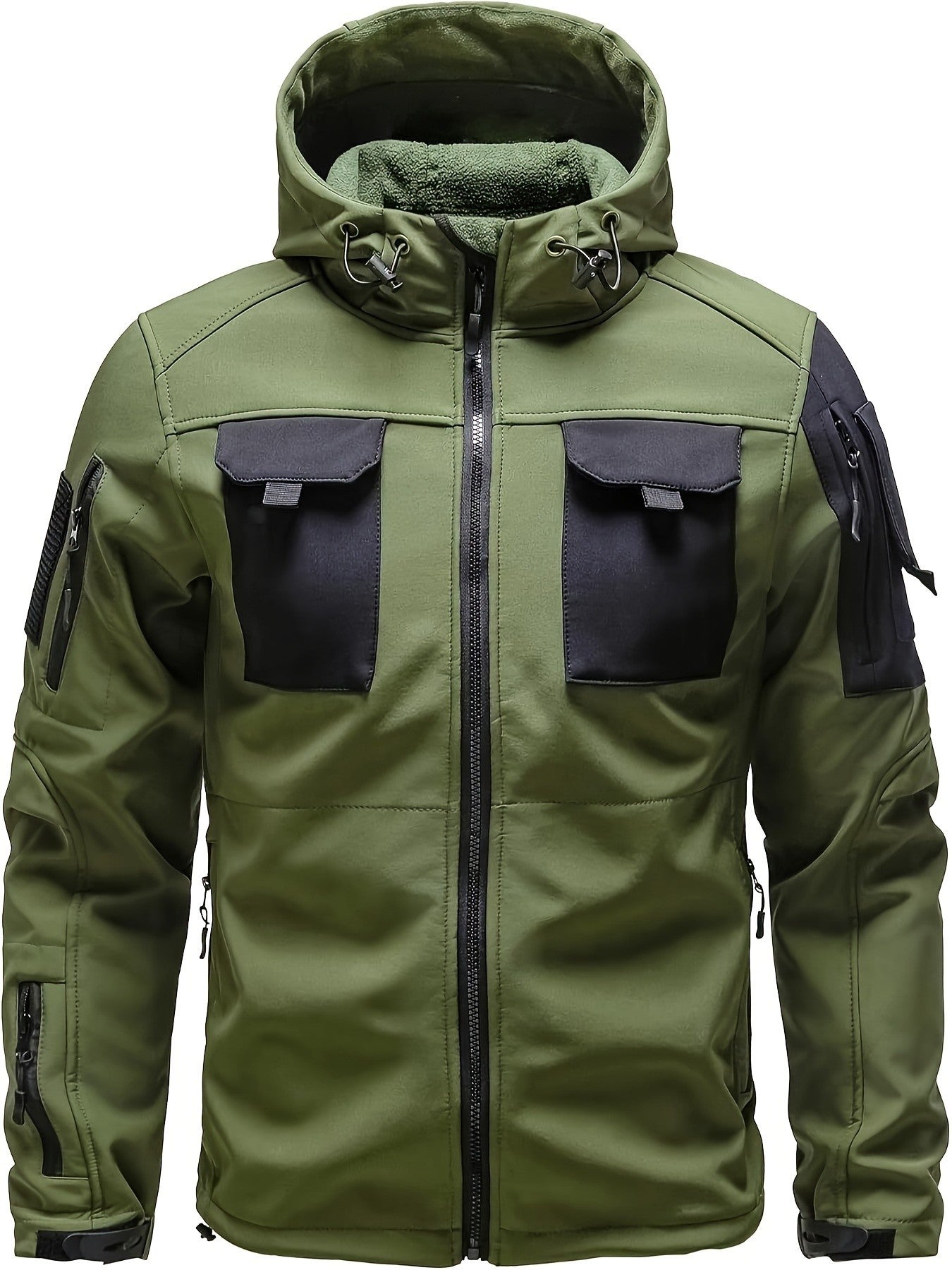 Men's Windproof Soft Shell Jacket with Hood & Pockets Scratch-Resistant Fleece-Lined Outdoor Zip-Up Coat for Hiking Cycling Camping – Lightweight Spring Fall Jacket for Men S M L