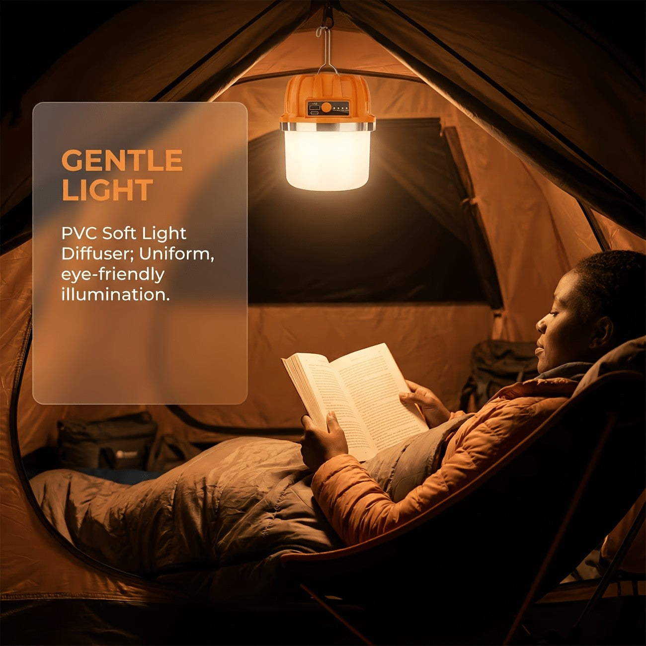 LED Camping Lantern USB Rechargeable – Ultra Bright Hanging Tent Light with Built-In Battery & Emergency Phone Charger for Camping, BBQ, Patio & Outdoor Use | Orange