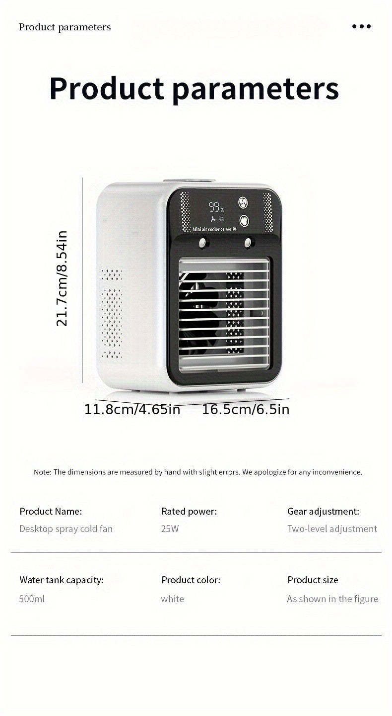 Portable Air Conditioner Fan - 6000mAh Rechargeable Personal Cooling Fan, USB-C Charging, 2 Wind Speeds & 2 Wind Modes, Touch Control, Indoor Outdoor Portable Mini AC Fan for Home, Office & Travel