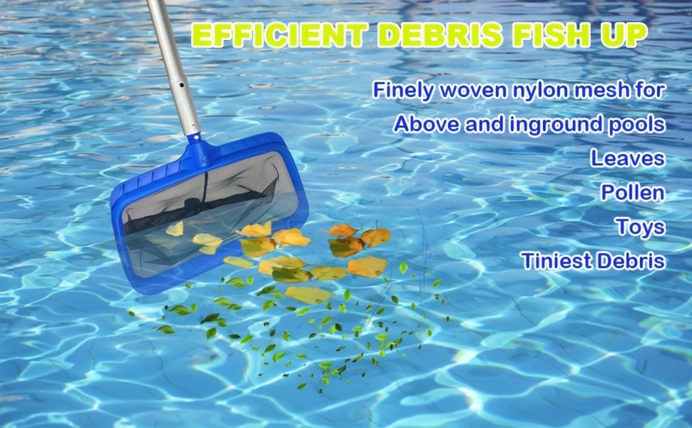 Pool Skimmer Net Fine Mesh 17 Inch Deep Bag Leaf Rake – Debris Removal for Swimming Pool Cleaning Leaves Algae Dirt Fits Standard Telescopic Pole Above Ground In-Ground