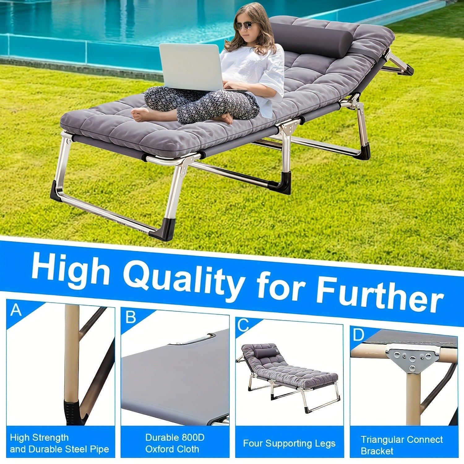 Heavy Duty Folding Camping Bed with Mattress Included 450-550 LBS Capacity Portable Cot for Adults Teens Travel Guest Bedroom Garden Balcony Outdoor Camping Supplies