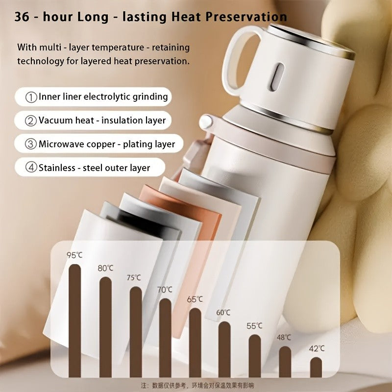 Insulated Water Bottle 600ml Stainless Steel Double Wall Leak-Proof Lid with Handle & Cleaning Brush – Vacuum Tumbler for Outdoor Hiking Camping Gym Travel