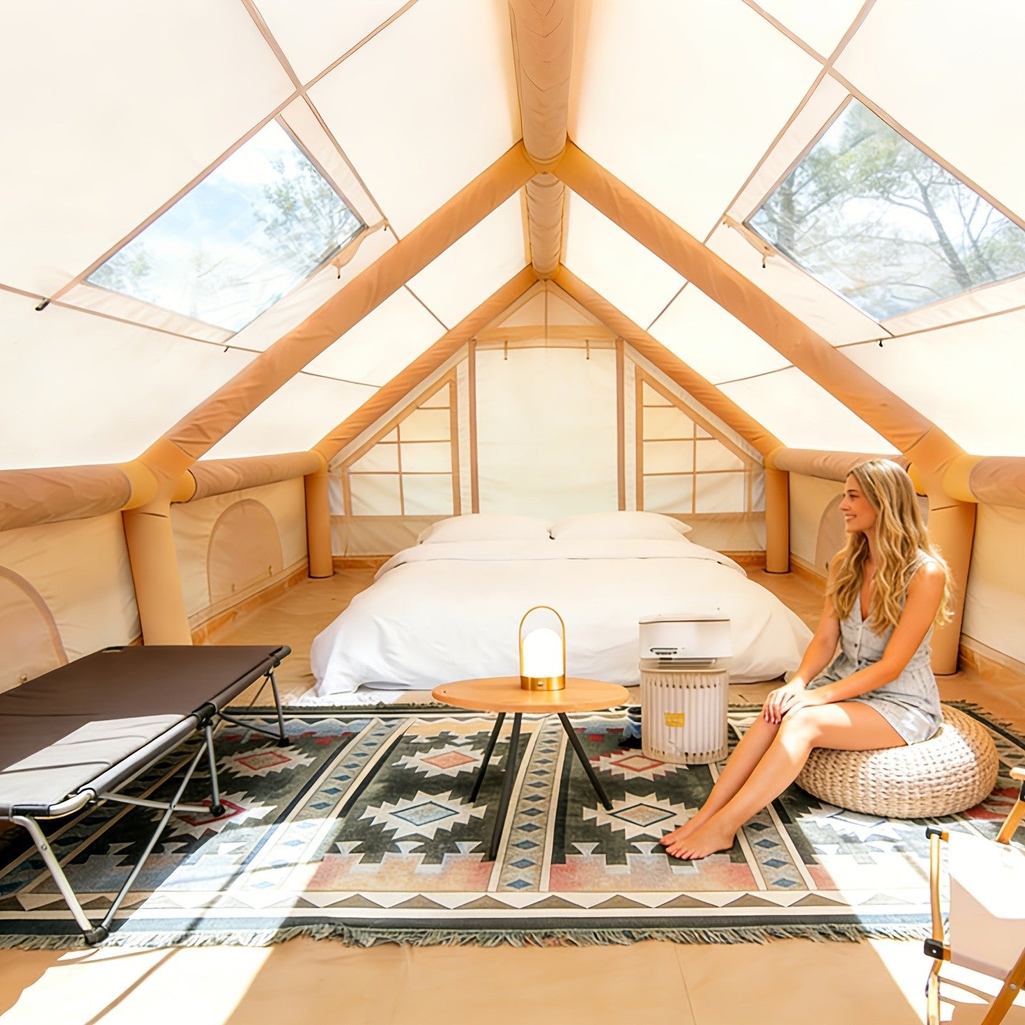 Inflatable Glamping Tent for 4-6 Person – 4-Season Large Luxury Air Tent with Optional Skylight & Stove Jack, Manual Pump Included, Windproof Family Camping Shelter (6.3-12 sqm)