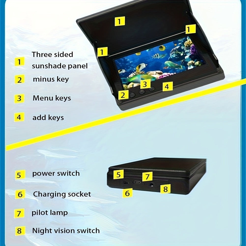 Underwater Fishing Camera Fish Finder HD 4.3 Inch Screen 140° Wide Angle Lens Fish Attracting Light Underwater Camera for Ice Fishing Lake River