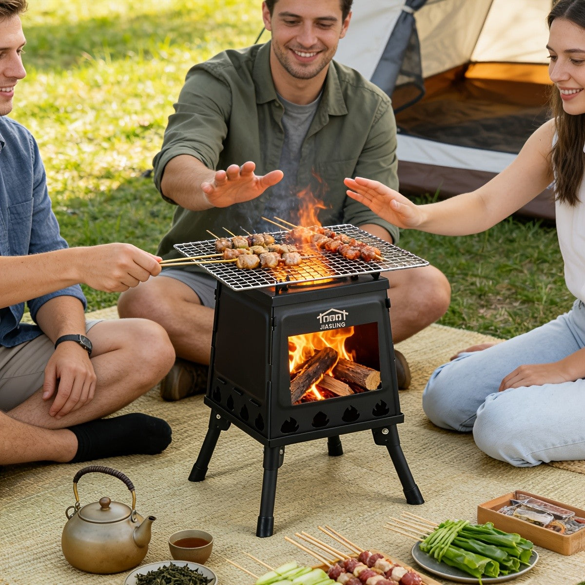 Portable Wood Burning Camp Stove 5LBS Stainless Steel Camping Stove for Outdoor Hiking Picnic BBQ Travel Emergency Cooking Firewood Charcoal No Batteries Required