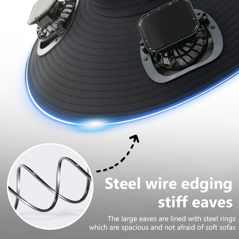 Wide Brim Outdoor Hat Solar Fan USB Rechargeable - Lightweight Sun Hat for Fishing Hiking Mountain Climbing, With or Without Fan, Black Khaki Grey Camo