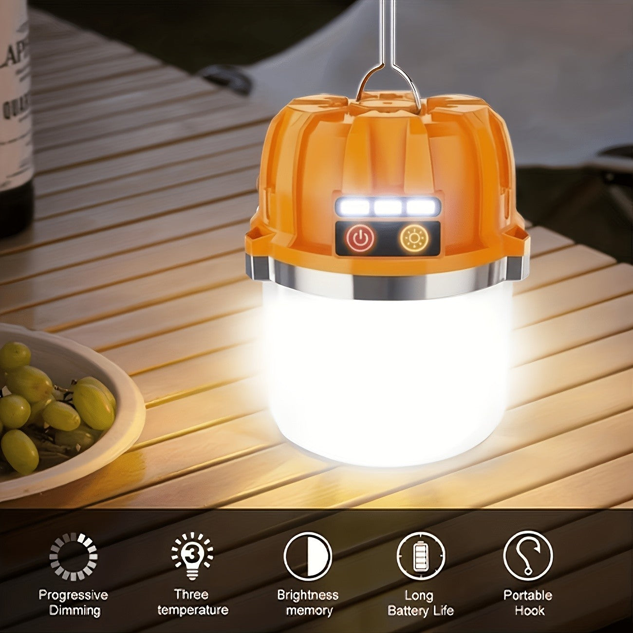 LED Camping Lantern USB Rechargeable – Ultra Bright Hanging Tent Light with Built-In Battery & Emergency Phone Charger for Camping, BBQ, Patio & Outdoor Use | Orange