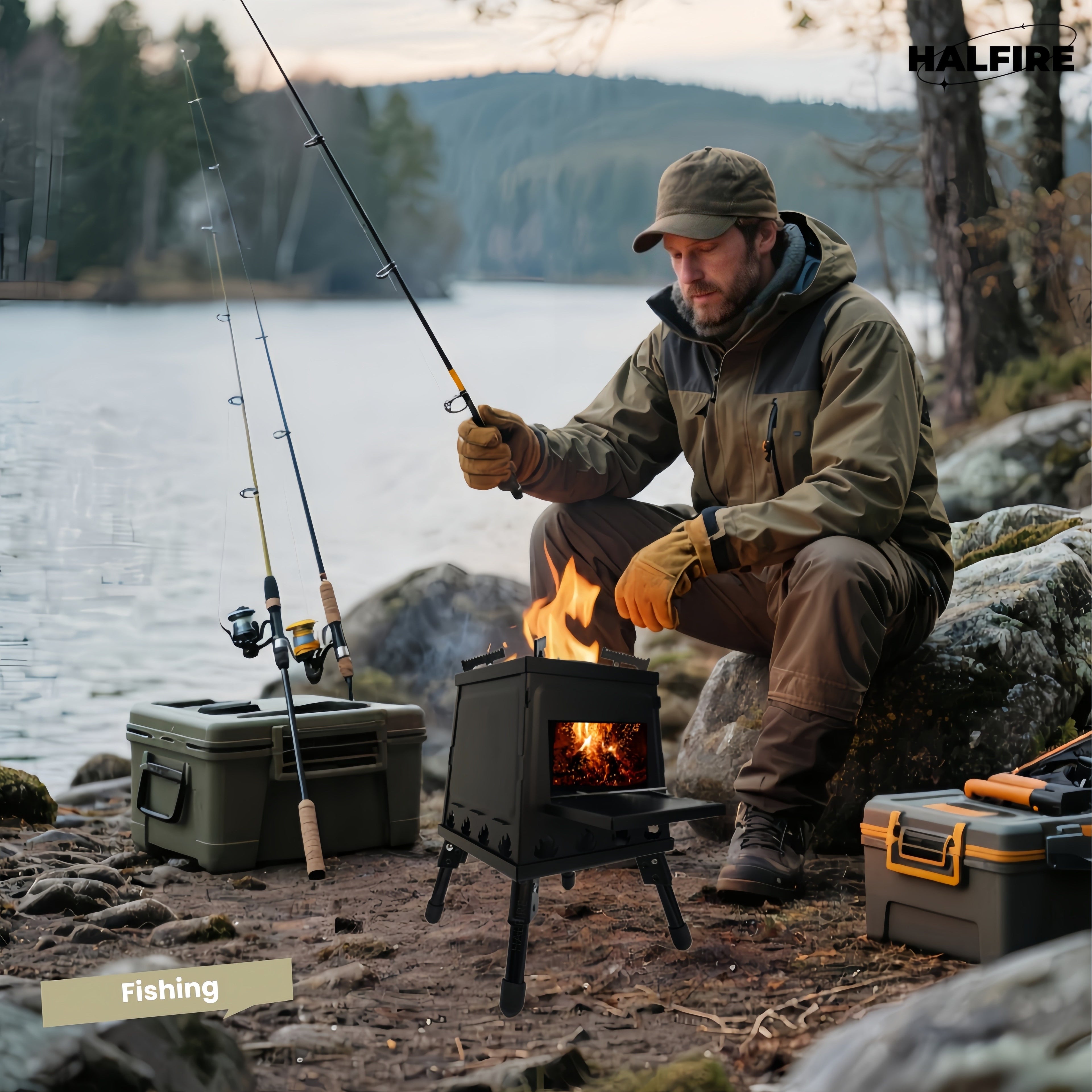 Wood Burning Camp Stove Portable Heavy Duty Outdoor Campfire Stove Sturdy Legs Air Vents Firewood Charcoal for Hiking Backpacking Picnic BBQ Travel