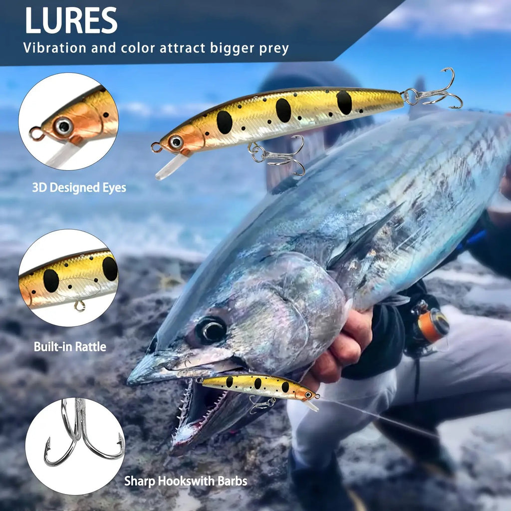 133-Piece Fishing Kit – Spinner Baits Wobblers Lead Jigs Sinkers Hooks & Storage Box Complete Freshwater Beginner Tackle Set for Bass Trout Carp