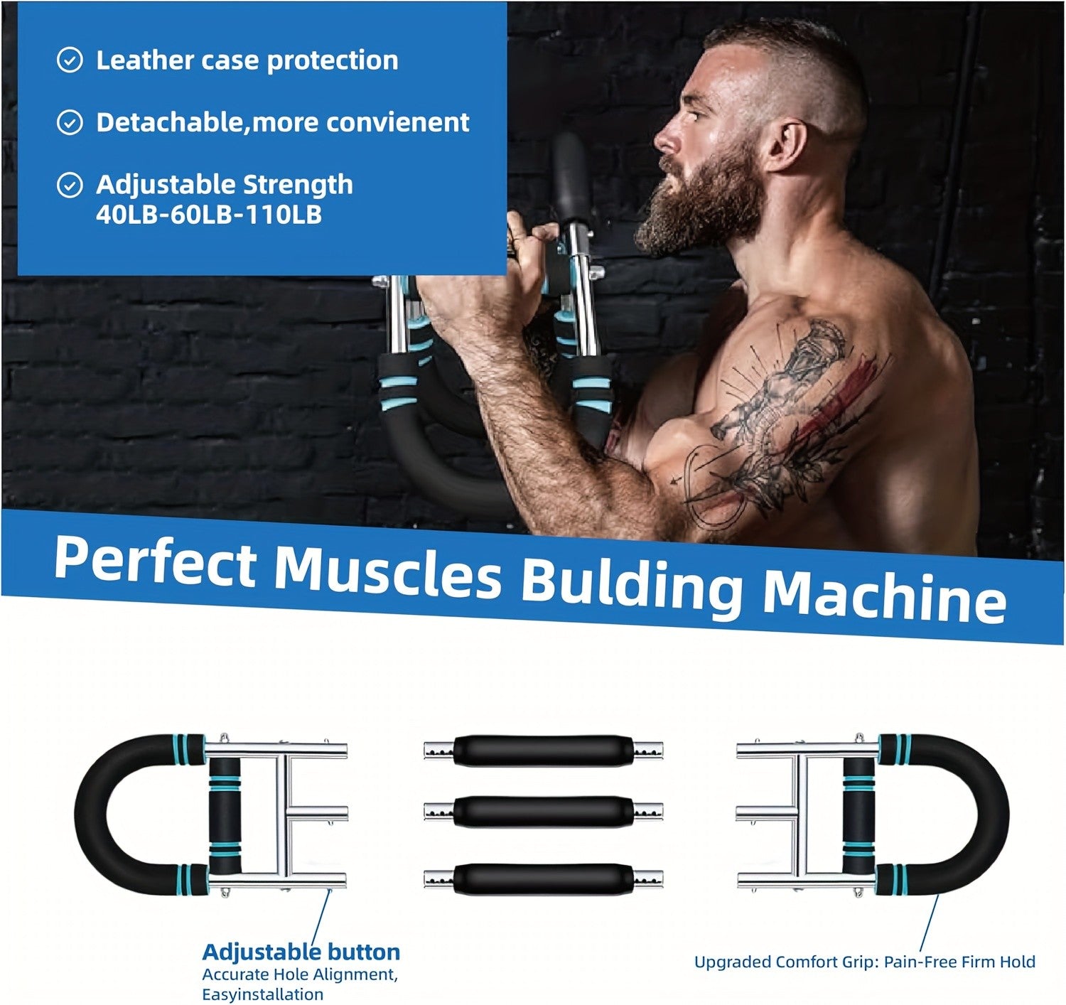 Arm Strength Trainer 3-Bar 3-Level Adjustable – Portable Detachable Forearm Chest Workout Device for Home Gym, Strength Training Muscle Building