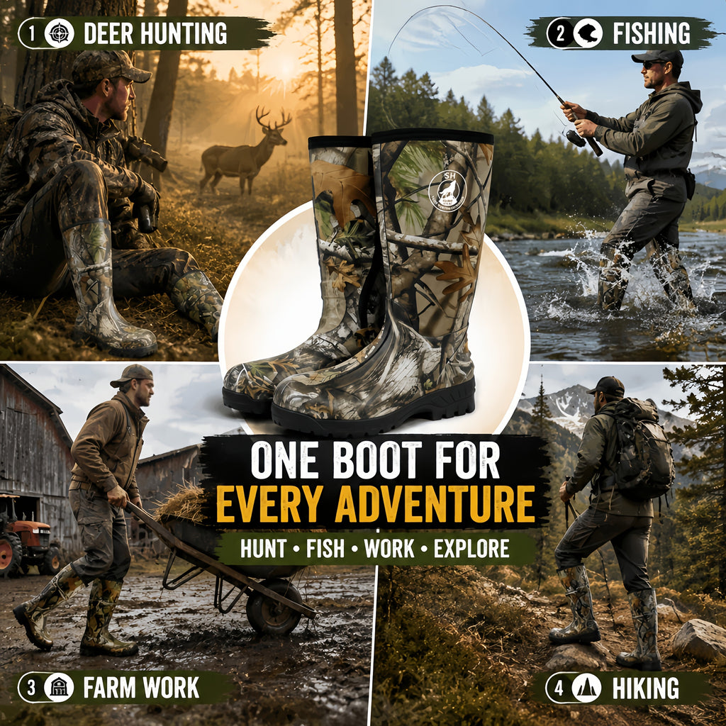 Men's 6mm Neoprene Insulated Hunting Boots – Waterproof Camouflage Rubber Boots with Non-Slip Sole, Slip-On Outdoor Boots for Duck Hunting Fishing Hiking Farming, Sizes US 8-14