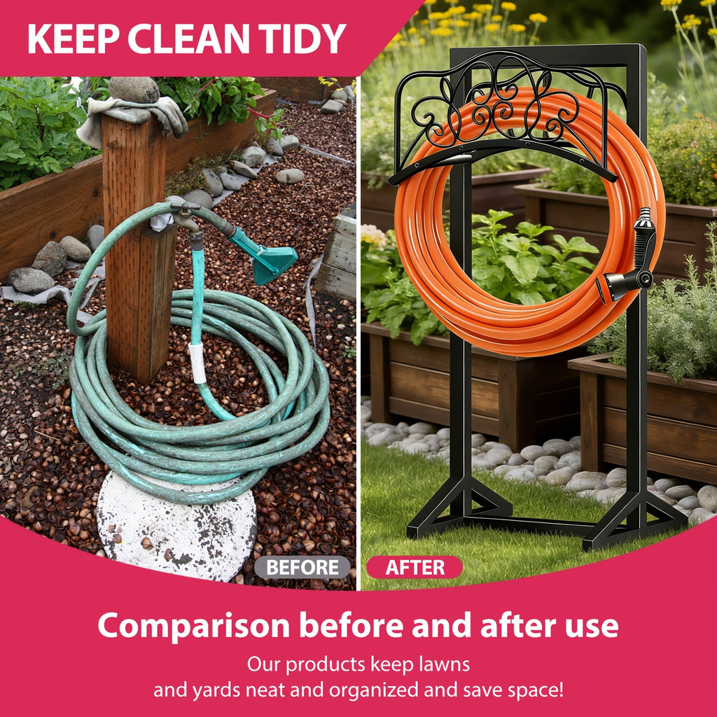 Heavy Duty Metal Garden Hose Holder Freestanding Outdoor Hose Rack Rustproof Ground Stakes for Yard Lawn Patio Garden Backyard