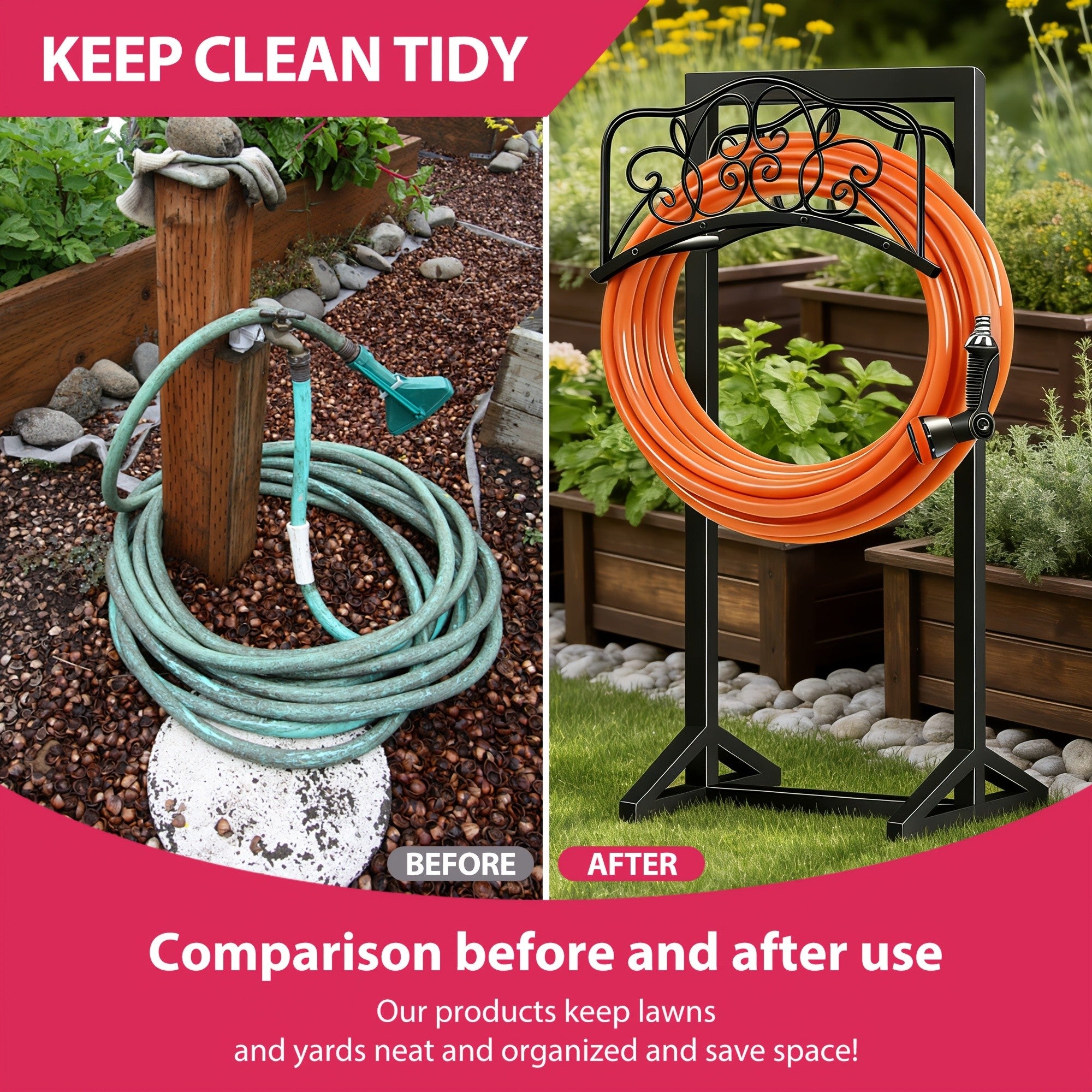 Heavy Duty Metal Garden Hose Holder Freestanding Outdoor Hose Rack Rustproof Ground Stakes for Yard Lawn Patio Garden Backyard