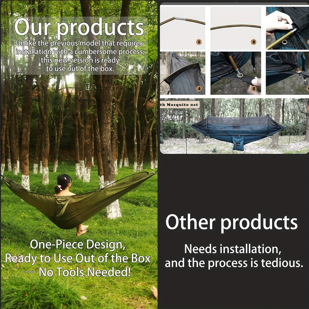 3-in-1 Double Camping Hammock with Mosquito Net and Sun Shade Durable Lightweight Portable for Camping Hiking Backpacking Picnic Garden Patio Park Outdoor Adventures