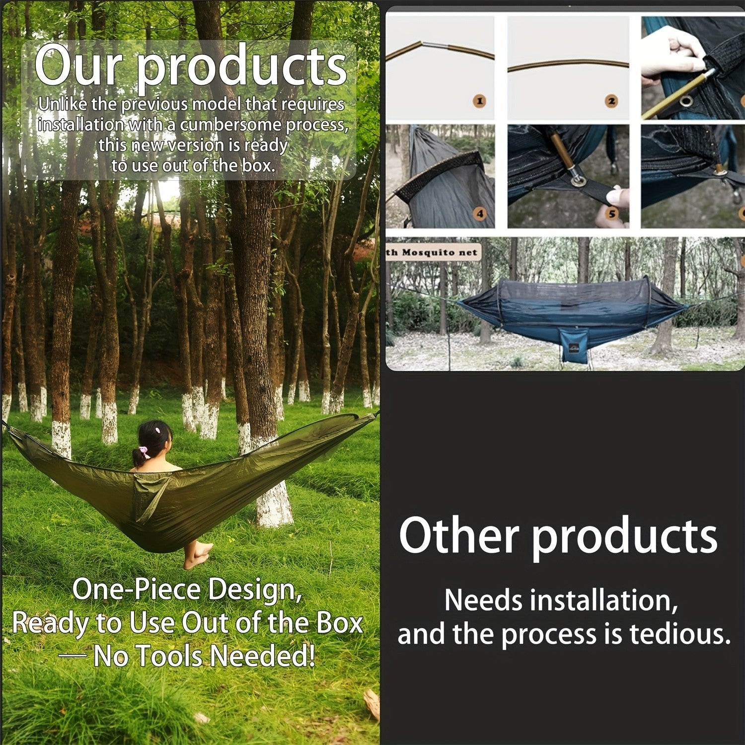 3-in-1 Double Camping Hammock with Mosquito Net and Sun Shade Durable Lightweight Portable for Camping Hiking Backpacking Picnic Garden Patio Park Outdoor Adventures