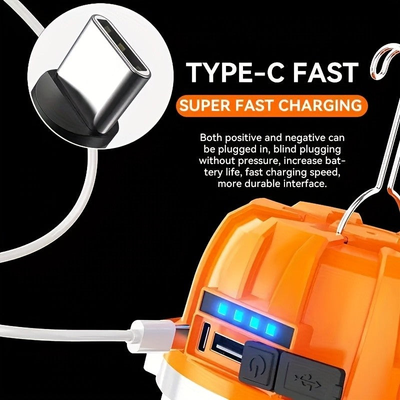 LED Camping Lantern USB Rechargeable – Ultra Bright Hanging Tent Light with Built-In Battery & Emergency Phone Charger for Camping, BBQ, Patio & Outdoor Use | Orange