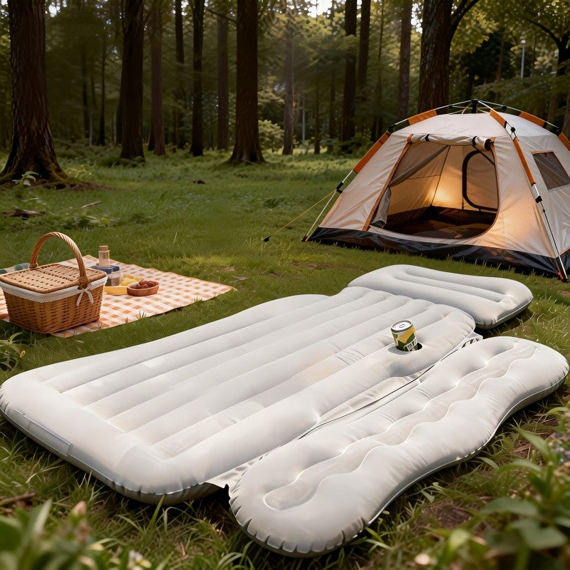 Car Inflatable Bed Air Mattress for SUV Sedan – Portable Foldable Flocked Rear Seat Sleeping Mat for Camping Picnic Road Trip, Includes Air Pump, Black Beige Pink Grey