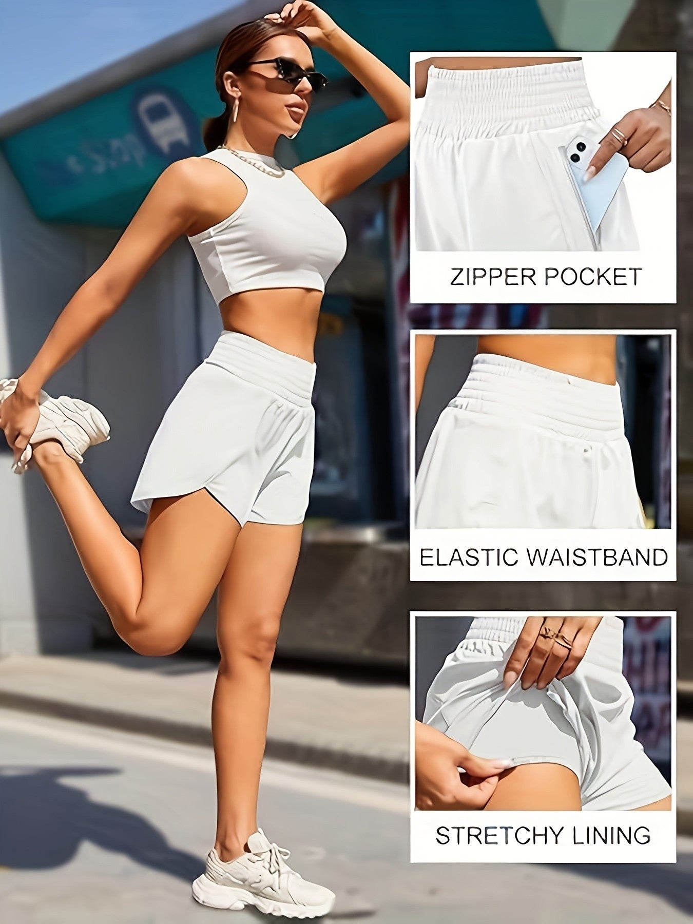 Women's High-Waisted Running Shorts with Pockets – Quick-Dry Elastic Workout Gym Shorts, No Transparency, Slant Pockets, 7 Colors, Sizes S-XXL for Running Yoga Hiking Gym