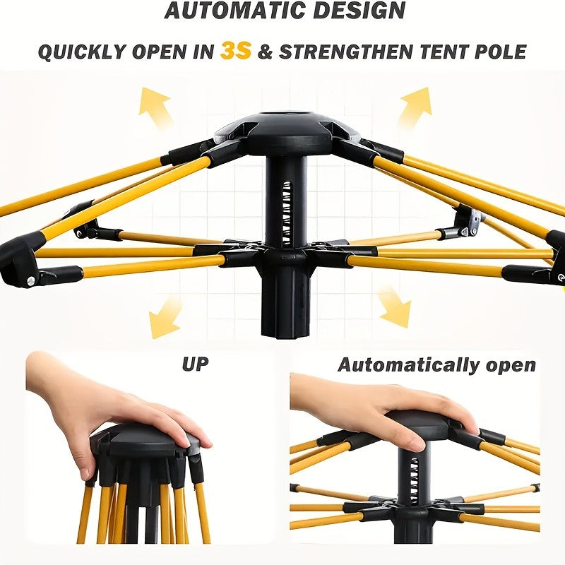 Pop Up Tent 3 Seconds Quick Open – Automatic Camping Tent, Fiberglass Poles, Oxford Cloth, All-Season Zip Closure, Double Door & Window Options, 2 Person, for Hiking, Travel & Beach