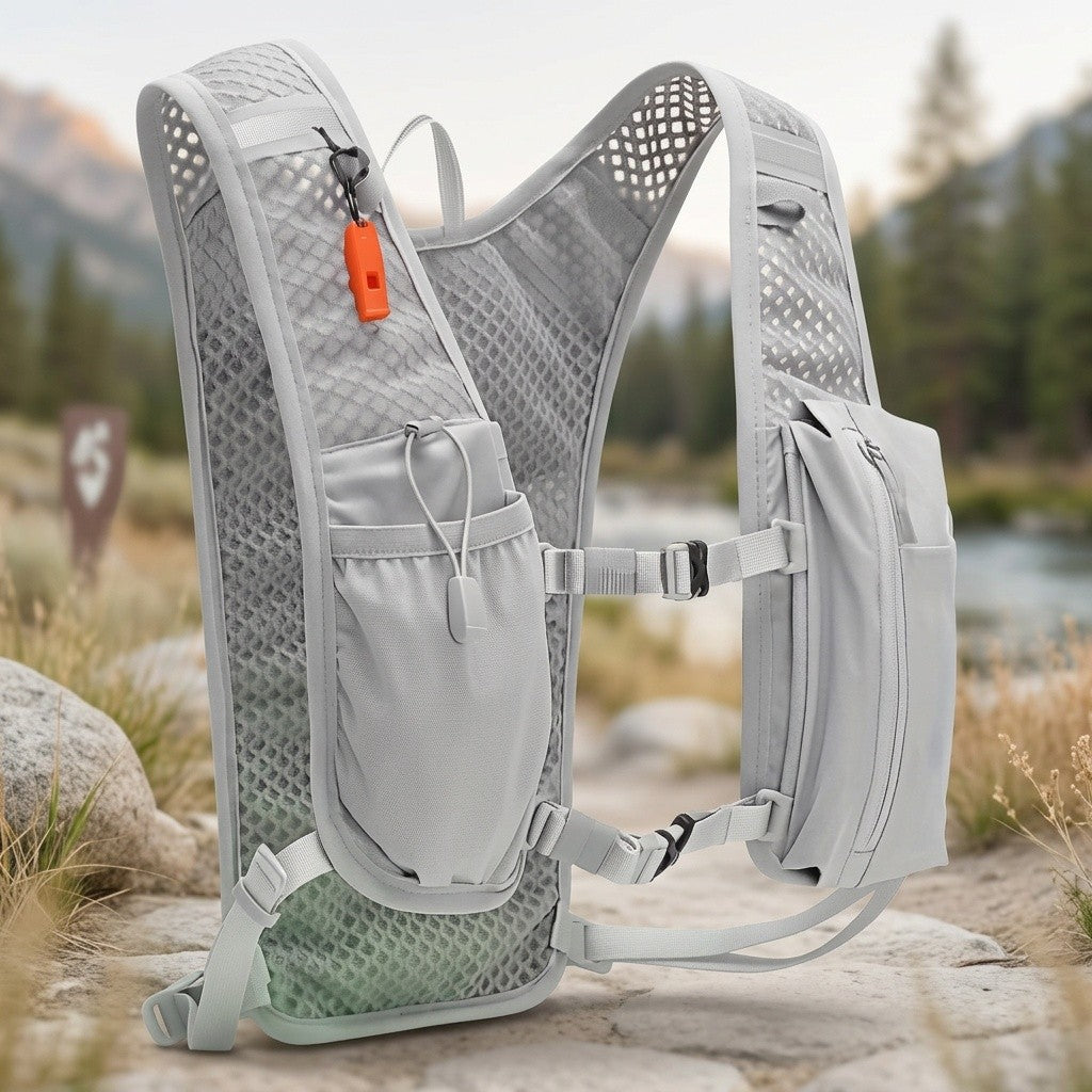 Breathable Hydration Vest Backpack for Running Cycling & Hiking – Lightweight Water Bag Sports Vest for Trail Marathon Triathlon Off-Road, Unisex Men & Women, Gray & Black