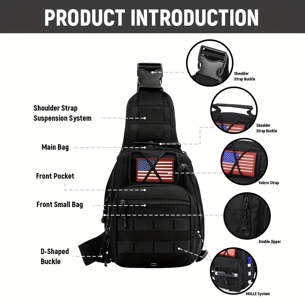 Men's Sling Bag Lightweight Crossbody Chest Pack, Multi-Pocket Shoulder Bag with Adjustable Strap for Cycling Hiking Travel EDC, Compact Outdoor Daypack for Men