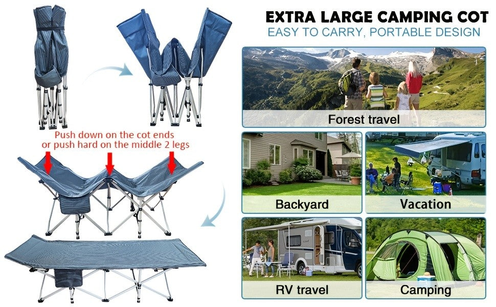 XXL Oversized Camping Cot 32-Inch Wide with Comfortable Mattress – Extra Wide Heavy-Duty Folding Cot for Adults, 1200D Oxford Cloth, Carry Bag Included, Camping Lounge Chair Option