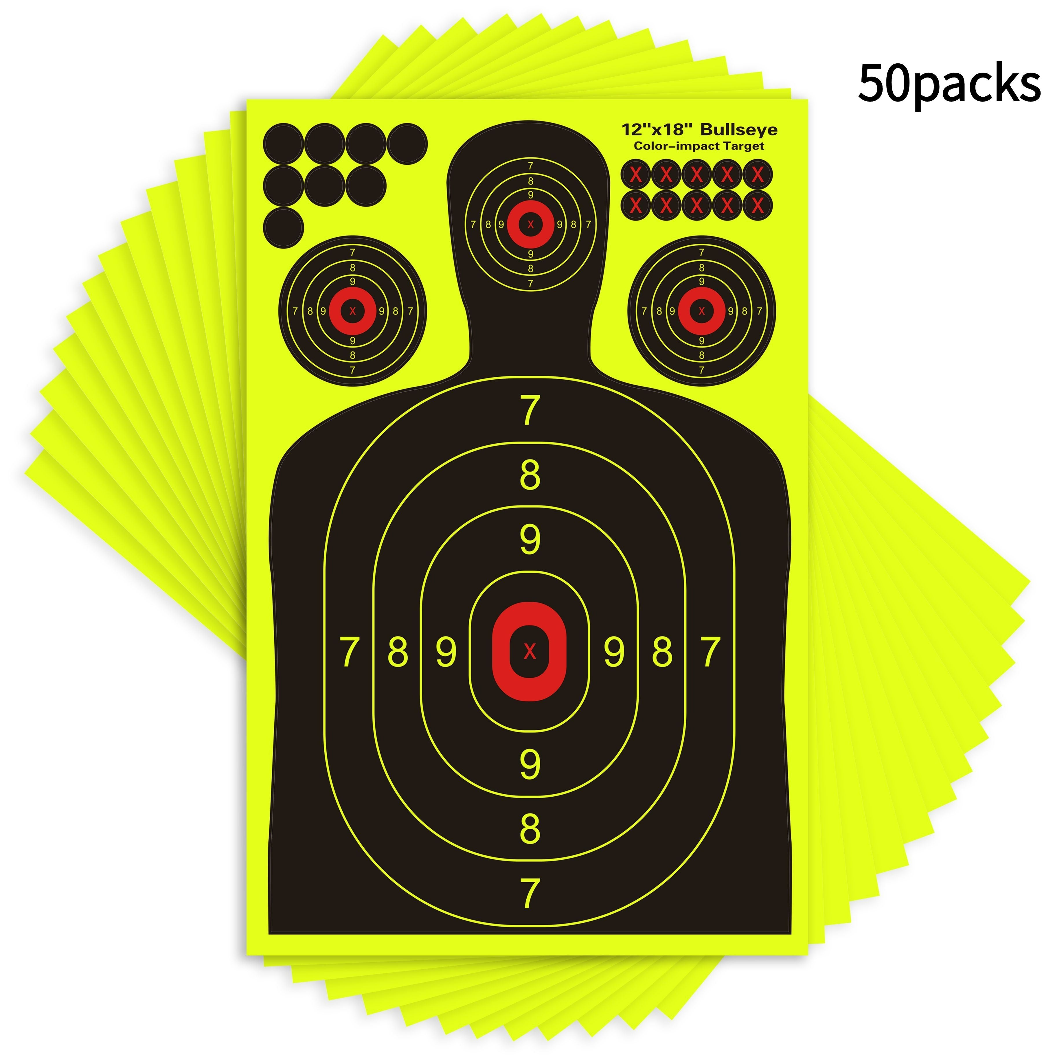Splatter Targets 12x18 Inch Silhouette Shooting Targets Fluorescent Yellow Self-Adhesive for BB Guns Airguns Rifles Pistols Indoor Outdoor Range Practice 10 20 50 100 Pack