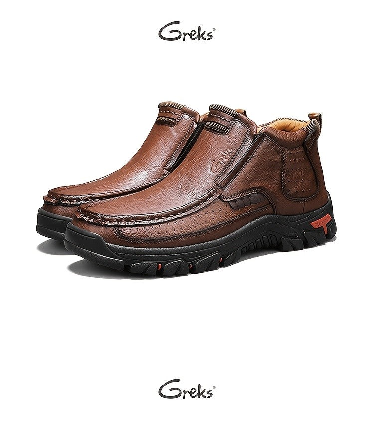 Men’s Slip-On Ankle Boots – Hand-Stitched Moccasin Chukka Non-Slip Outdoor Hiking & Driving Loafers | Black, Khaki, Brown | US 3.5–12.5