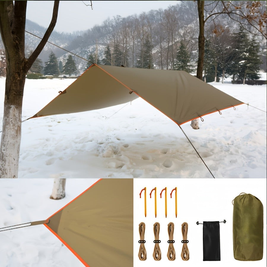 Waterproof Camping Tarp Canopy 4 Person – UV Protection Alloy Poles Portable Foldable Rain Fly Awning for Hiking Backpacking Survival Outdoor, Multiple Colors & Sizes